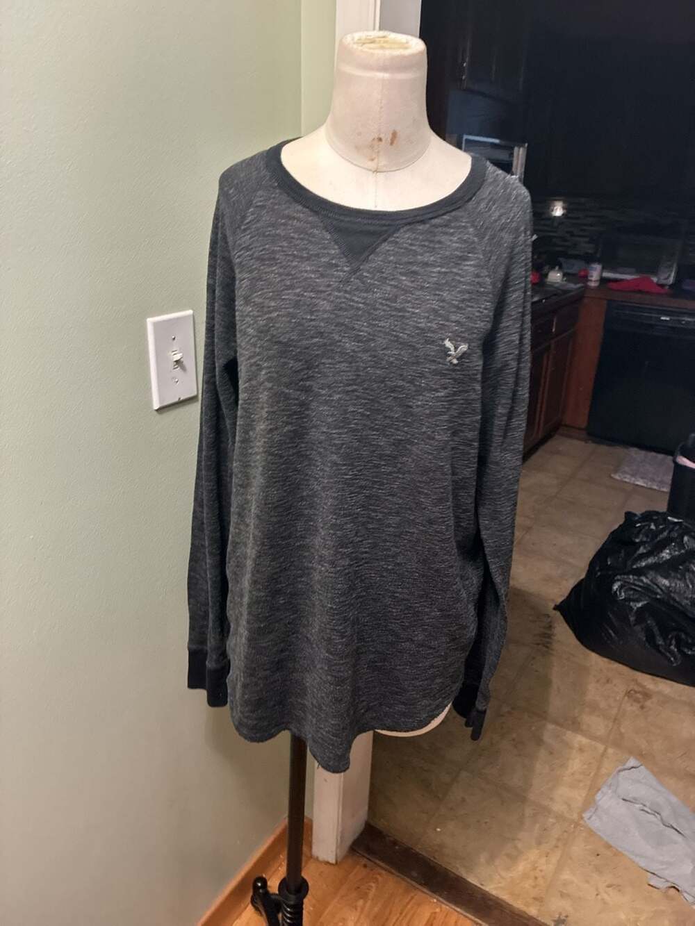 American Eagle Heritage Classic Fit Thermal Long Sleeve Shirt Charcoal Gray Size